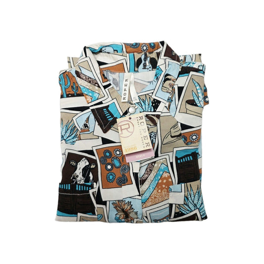 Roper Shirt Girls 14 Multicoloured Long Sleeve Snap Button Up Western Graphic