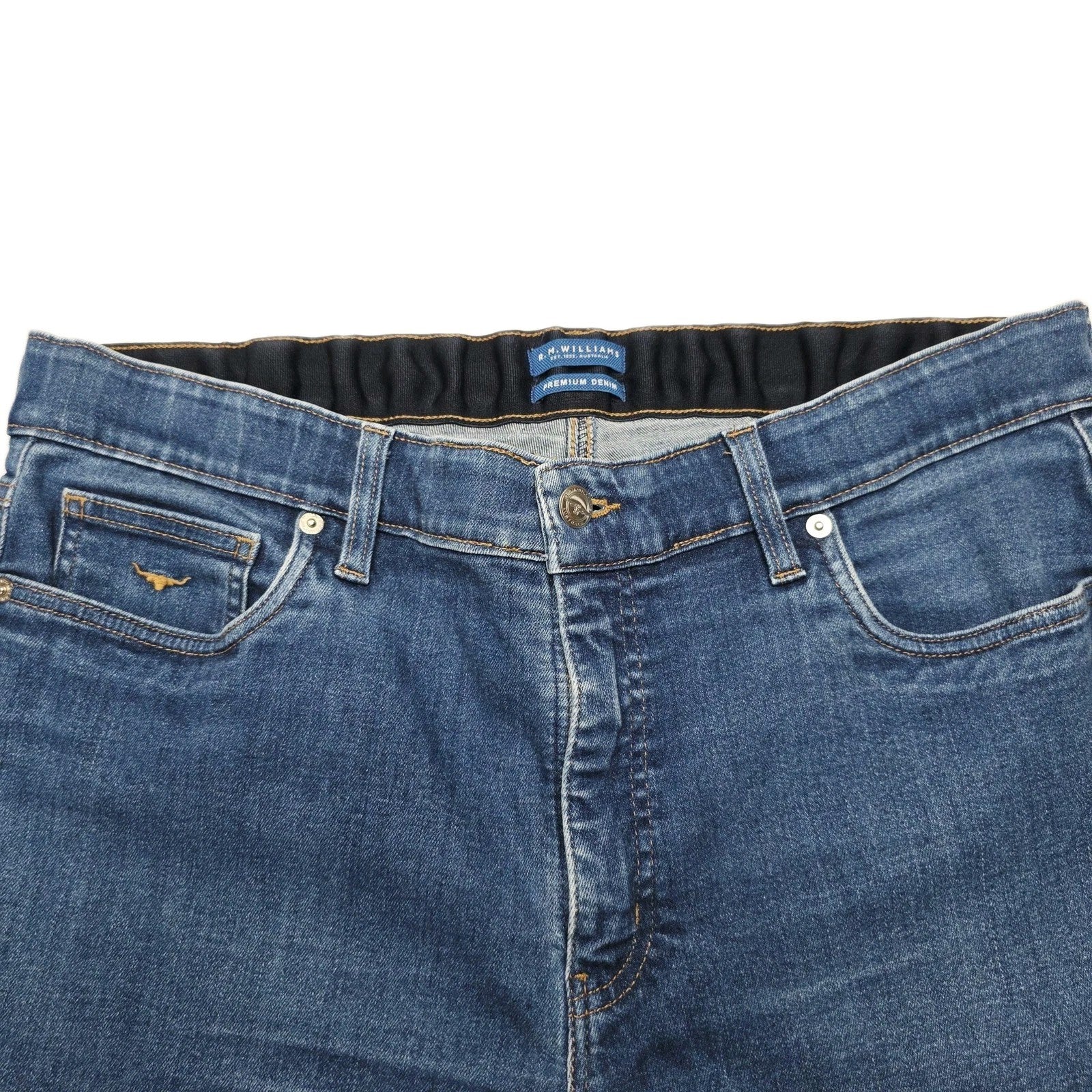 R.M. Williams Jeans Women's 34x31 Blue Straight Stretch Denim Elastic Waist Logo