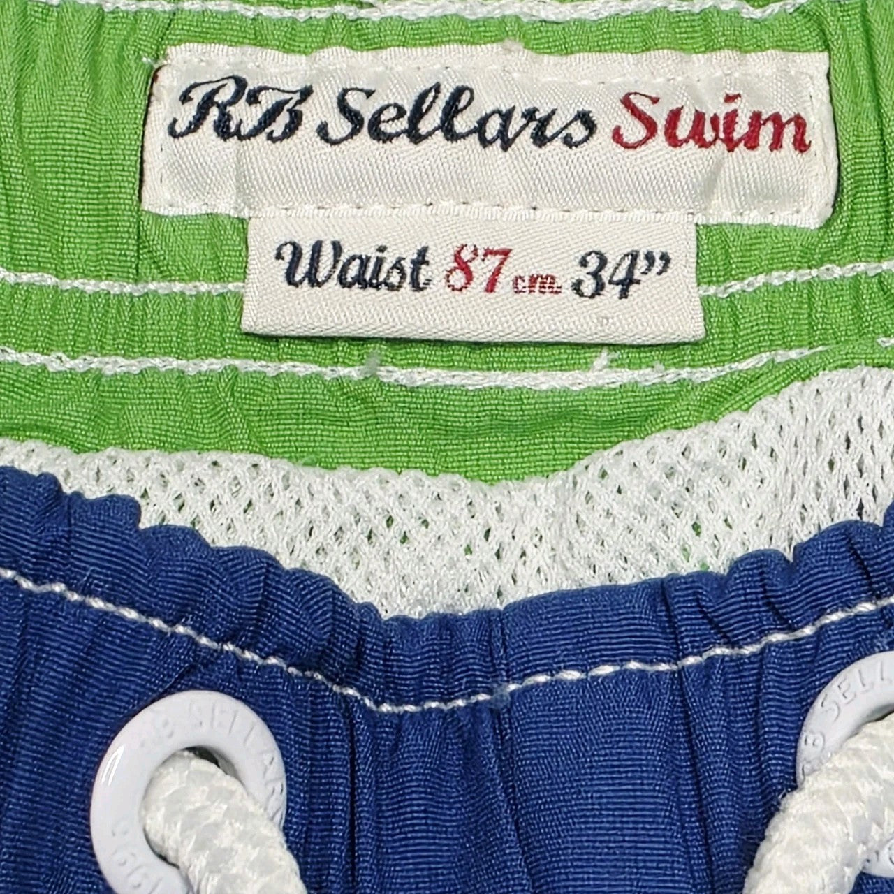 RB Sellars Shorts Men's 34 Blue Swim Elastic Waist Drawstring Mesh Lined Bermuda