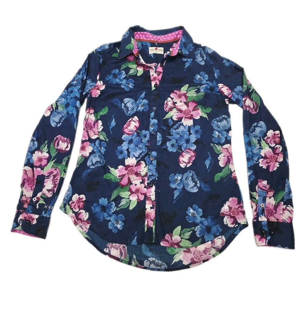 Thomas Cook Shirt Womens 10 Multicolour Floral Cotton Linen Button Up Summer