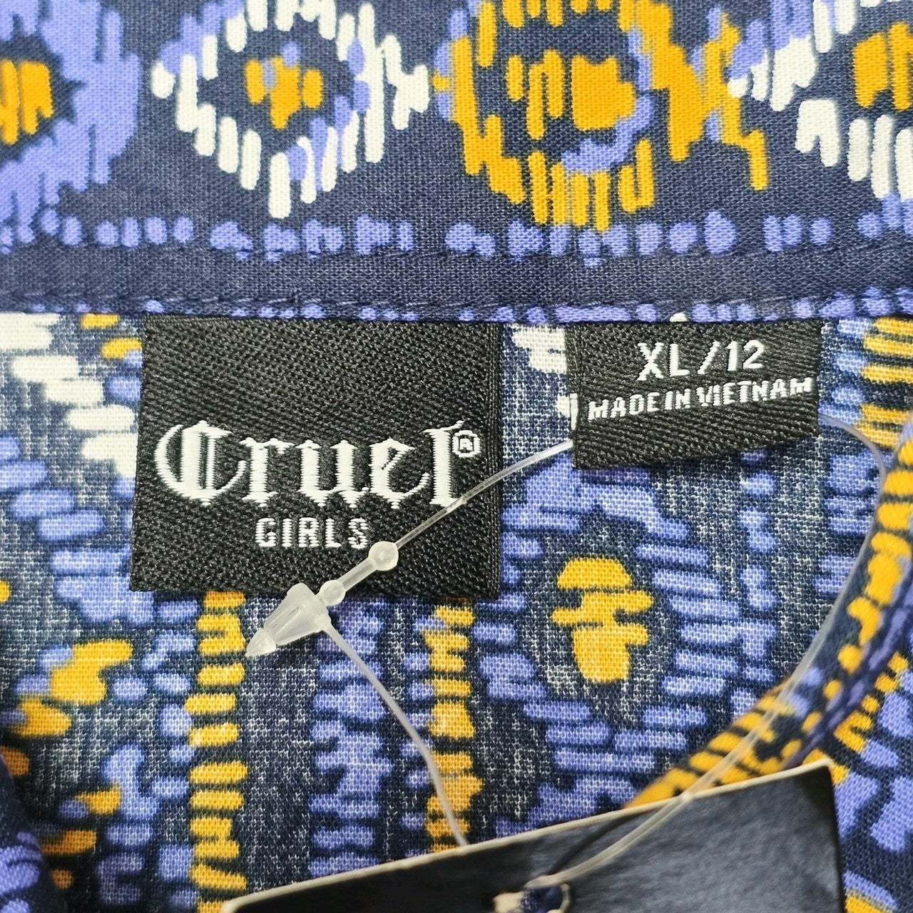 Cruel Girl Shirt Girls 12 Blue Long Sleeve Button Up Cotton Geometric Print