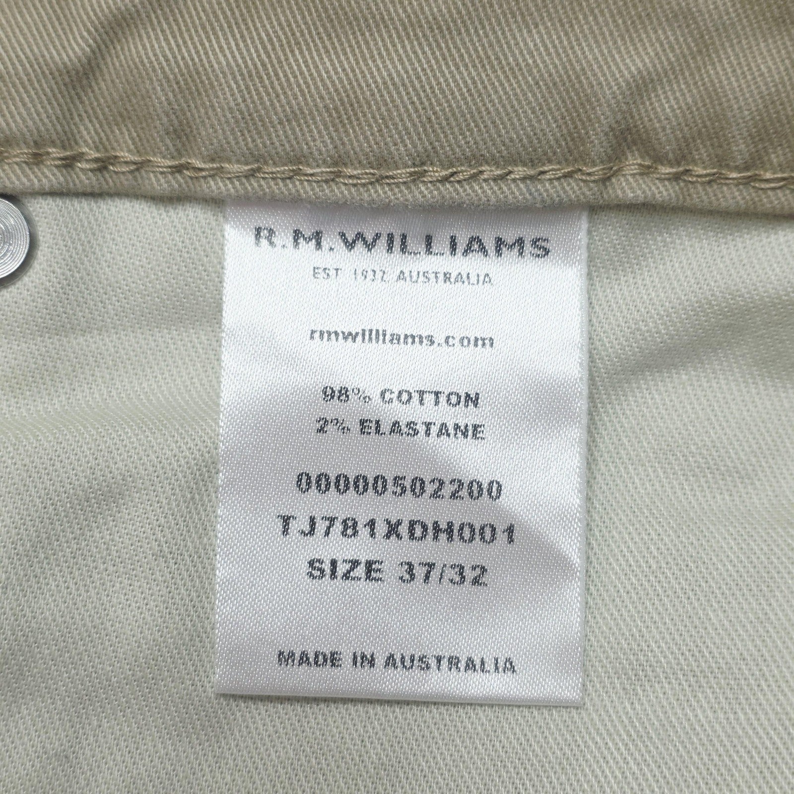 R.M. Williams Jeans Men's 37x32 Beige Straight Regular Stretch Denim Logo