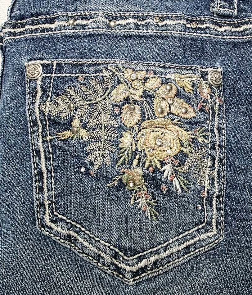 Grace In LA Jeans Womens 26 Blue Bootcut Embroidered Stretch Denim 28x34
