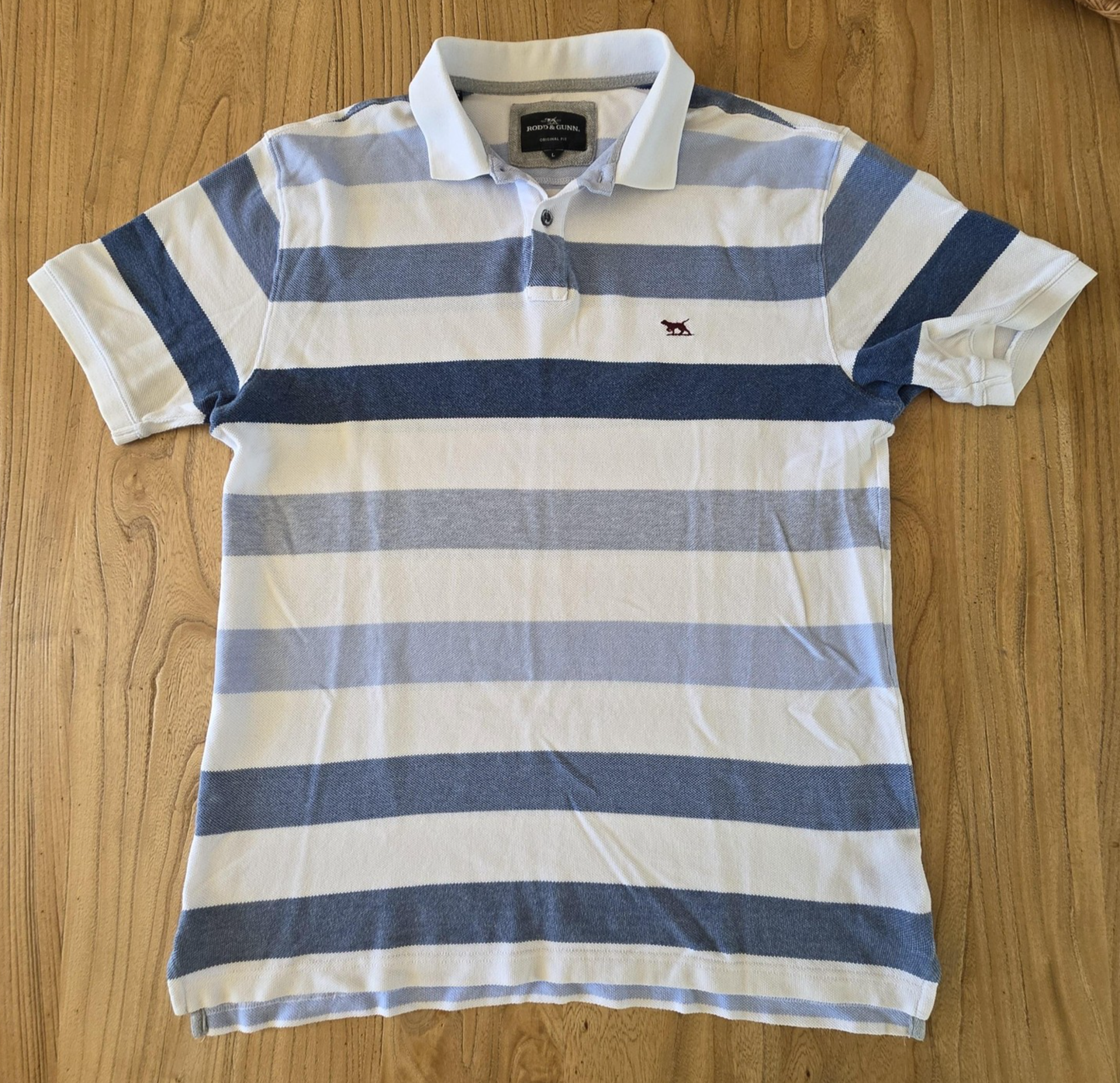 Rodd & Gunn Shirt Men's Large Blue White Striped Original Fit Cotton Polo