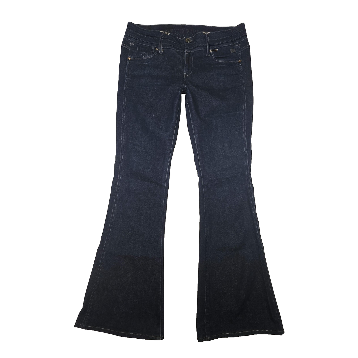 G-Star Jeans Women's 31x30 Blue Dark Wash Heller Mid waist Bell Flared Zip Fly