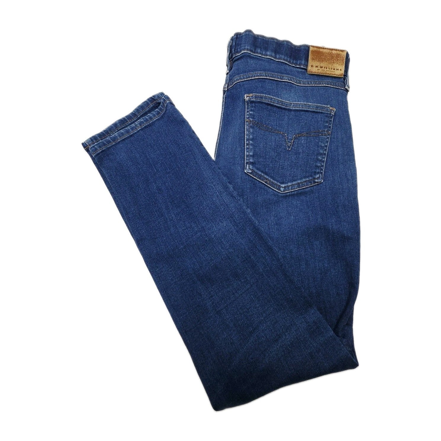 R.M. Williams Jeans Women's 34x31 Blue Straight Stretch Denim Elastic Waist Logo
