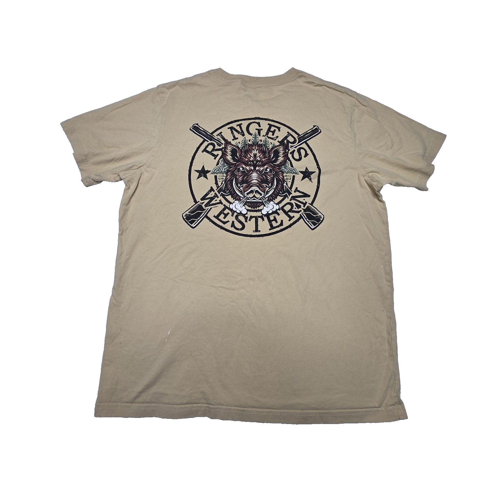 Ringers Western Shirt Men's S Beige Boar Hunting Graphic Loose Fit Cotton