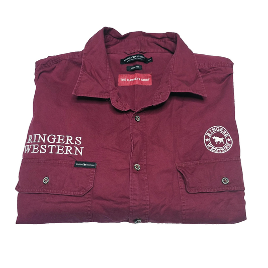 Ringers Western Shirt Mens 5XL Red Hawkeye Loose Fit Long Sleeve Western Logo