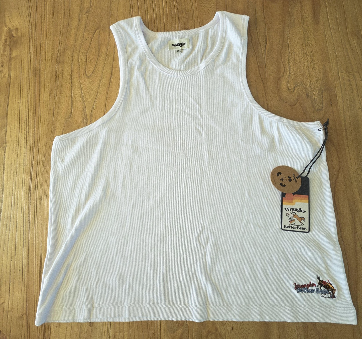 Wrangler Shirt Men's 2XL White Sleeveless Better Beer Tank Embroidered Cotton