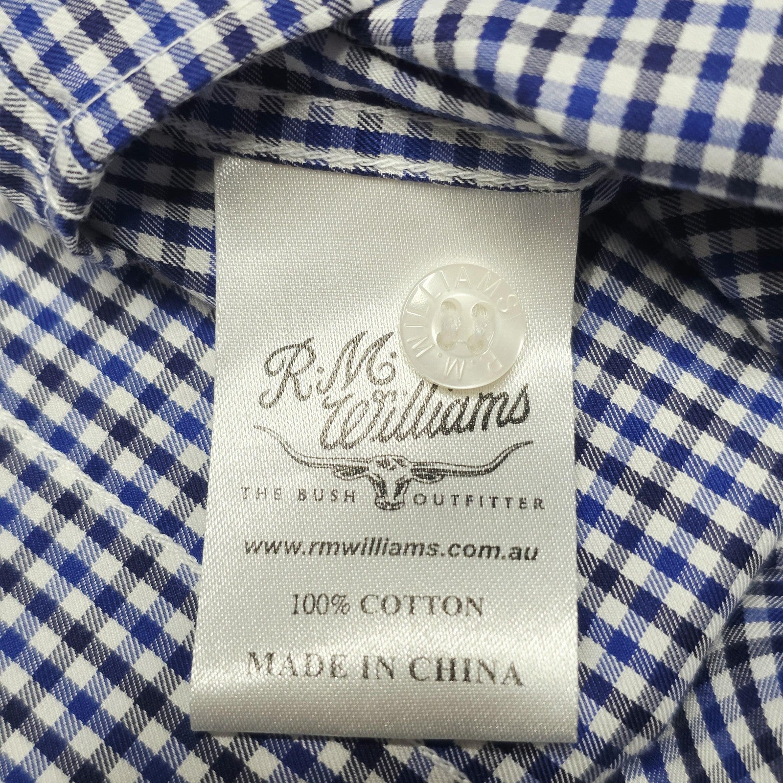 R.M. Williams Shirt Boys 4 Blue Gingham Check Long Sleeve Button Up Cotton