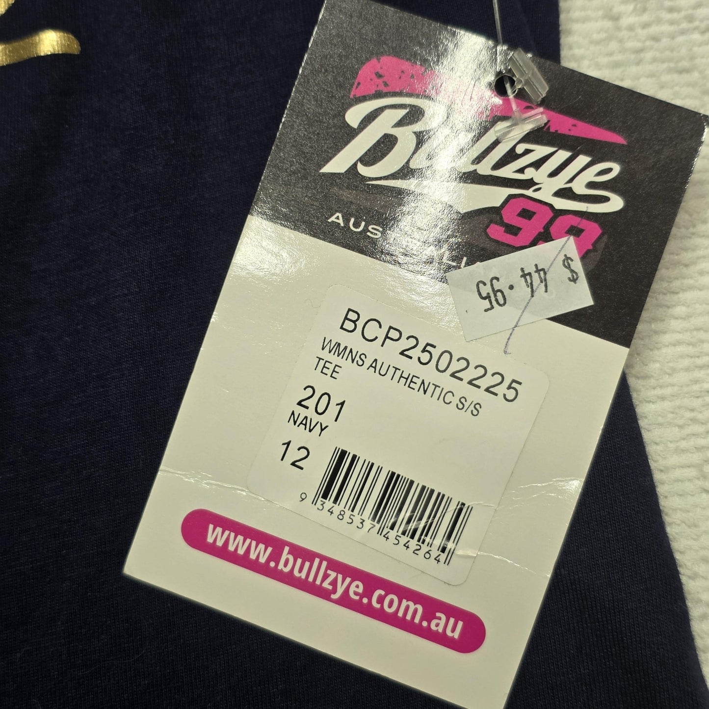 Bullzye T-Shirt Women's 12 Navy Short Sleeve V Neck Logo Cotton Casual Top
