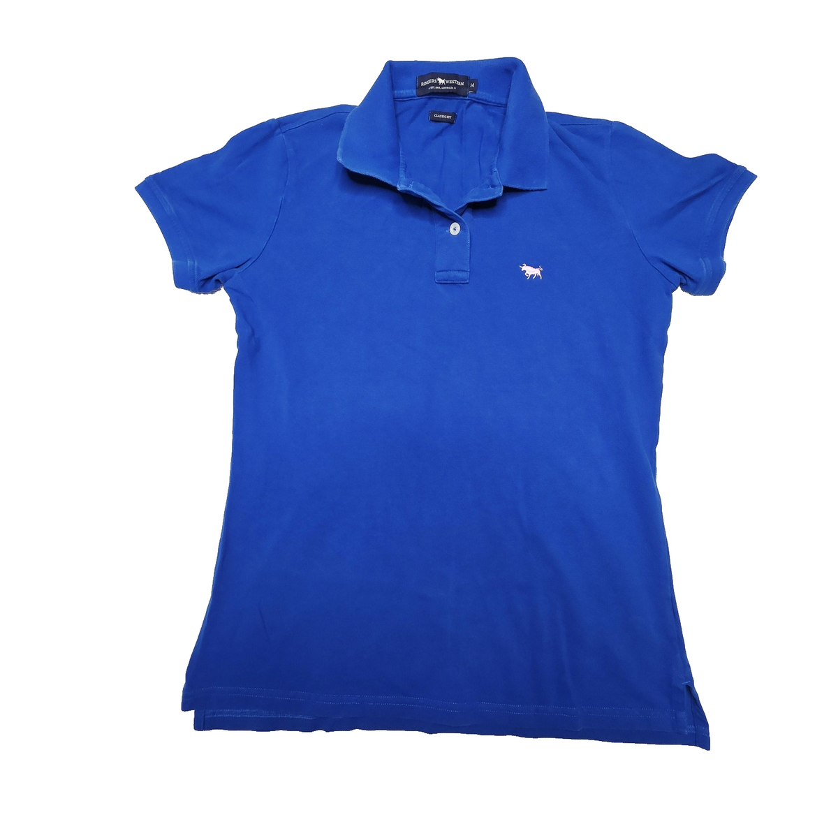 Ringers Western Polo Shirt Women's 14 Blue Short Sleeve Classic Fit Cotton Logo