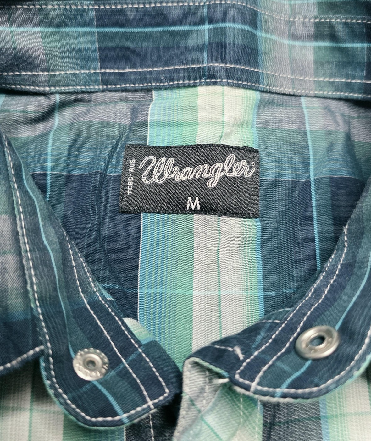 Wrangler Shirt Mens M Green Plaid Snap Front Long Sleeve Western Lightweight