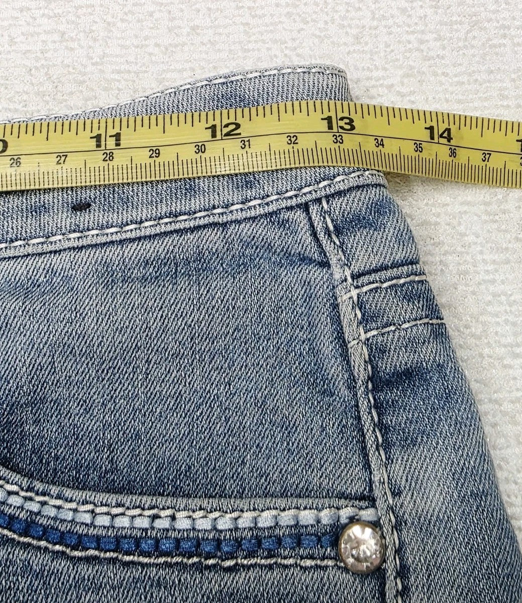 Pure Western Shorts Women's 6 Blue Denim Cut Off Raw Hem Embroidered Pockets