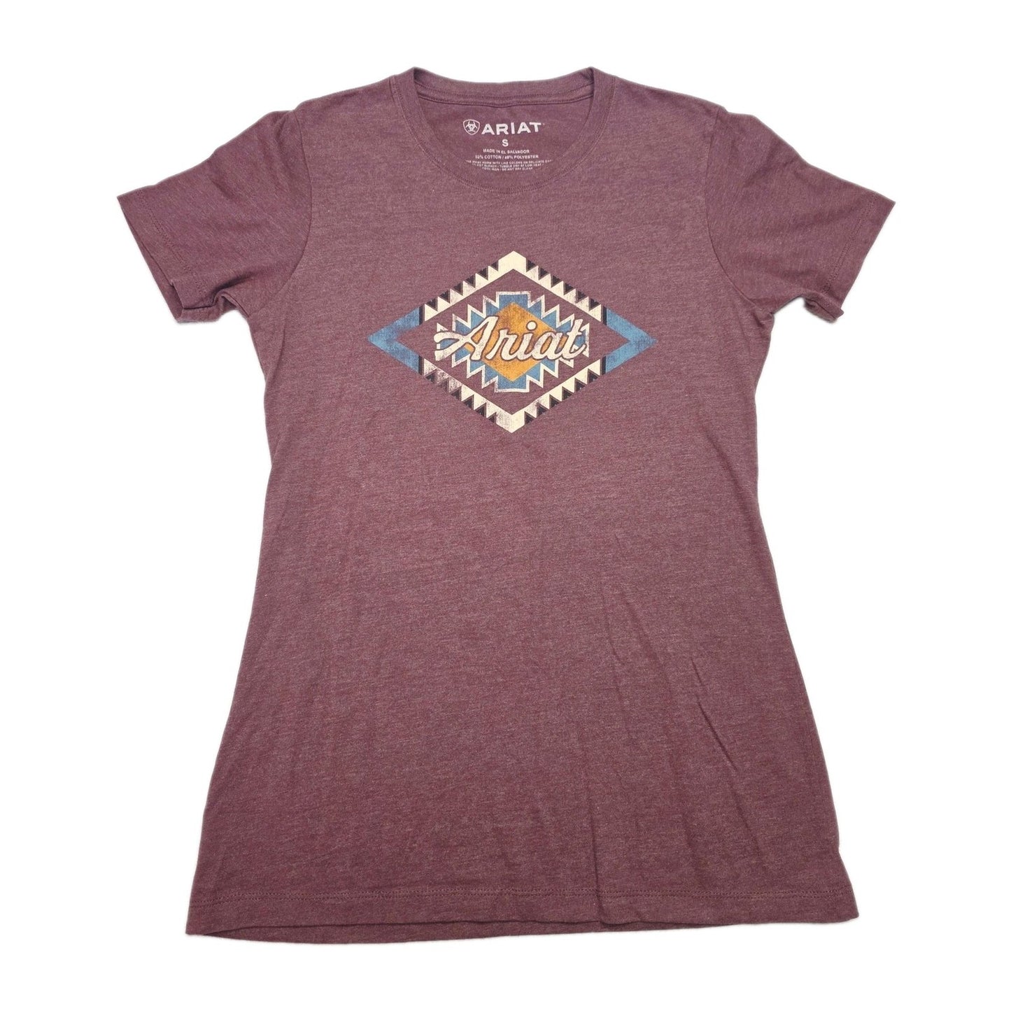 Ariat T-Shirt Women's Small Purple Aztec Graphic Cotton Polyester Crew Neck