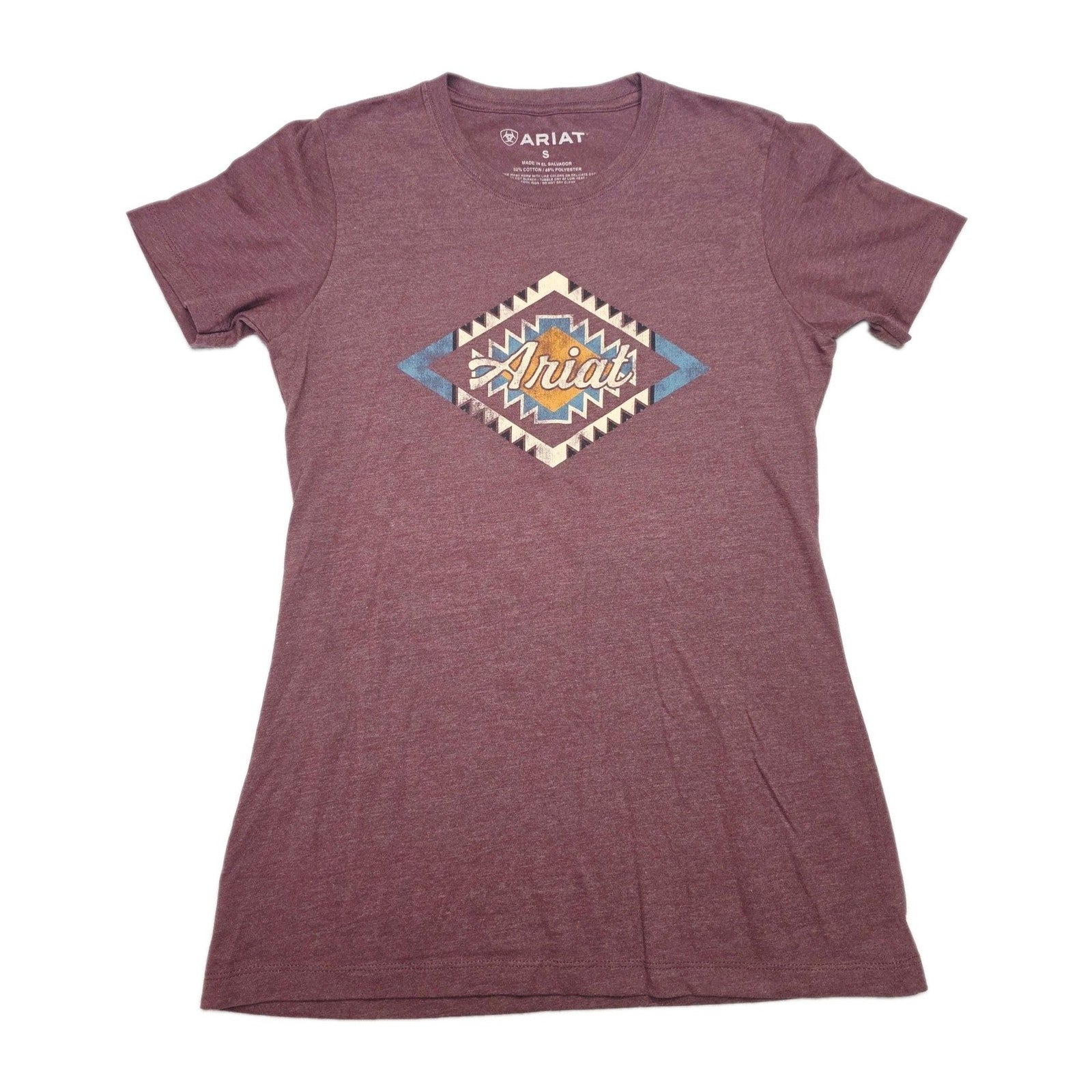 Ariat T-Shirt Women's Small Purple Aztec Graphic Cotton Polyester Crew Neck