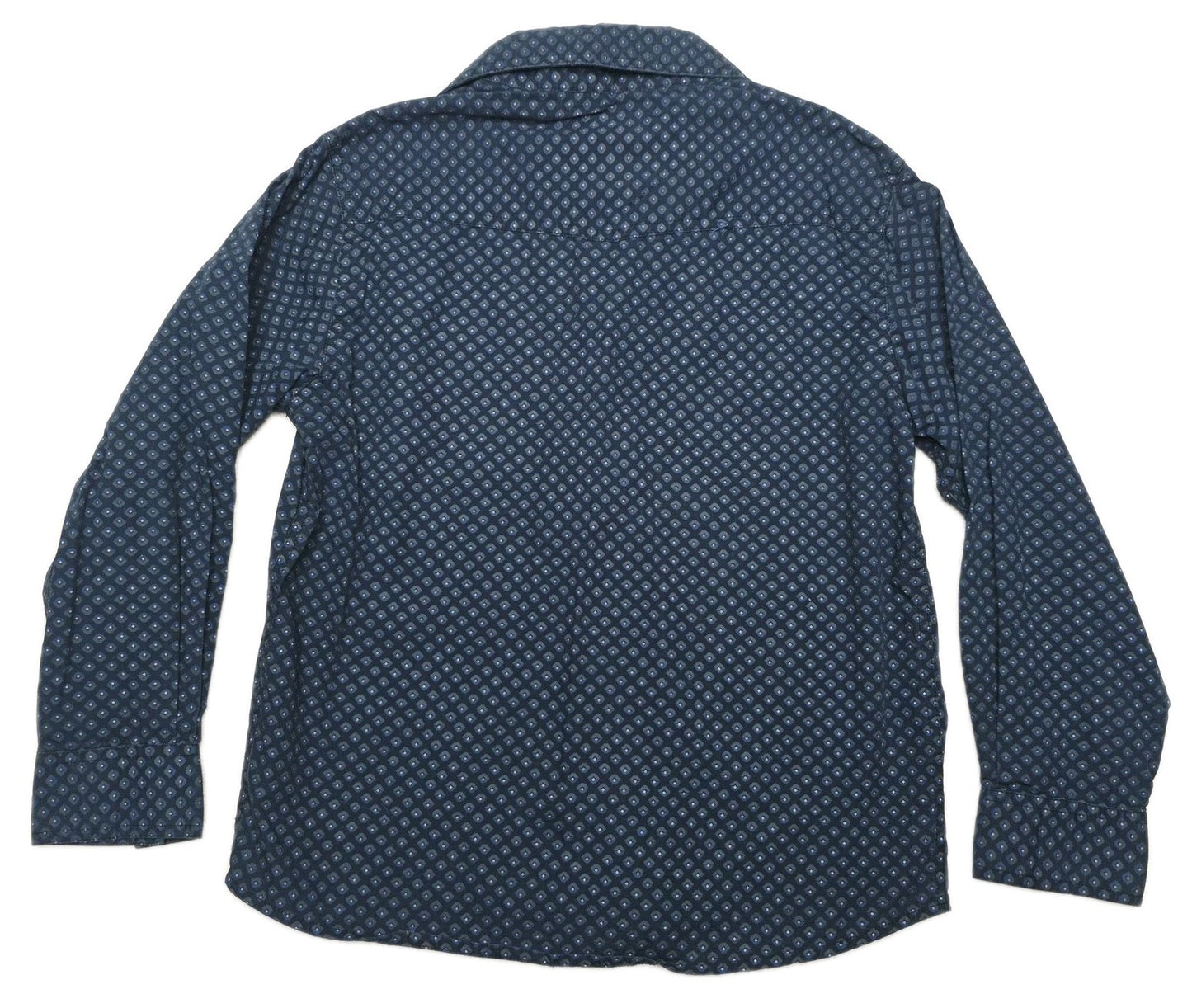 Bullzye Shirt Boys 8 Blue Long Sleeve Button Up Cotton Logo Geometric Print