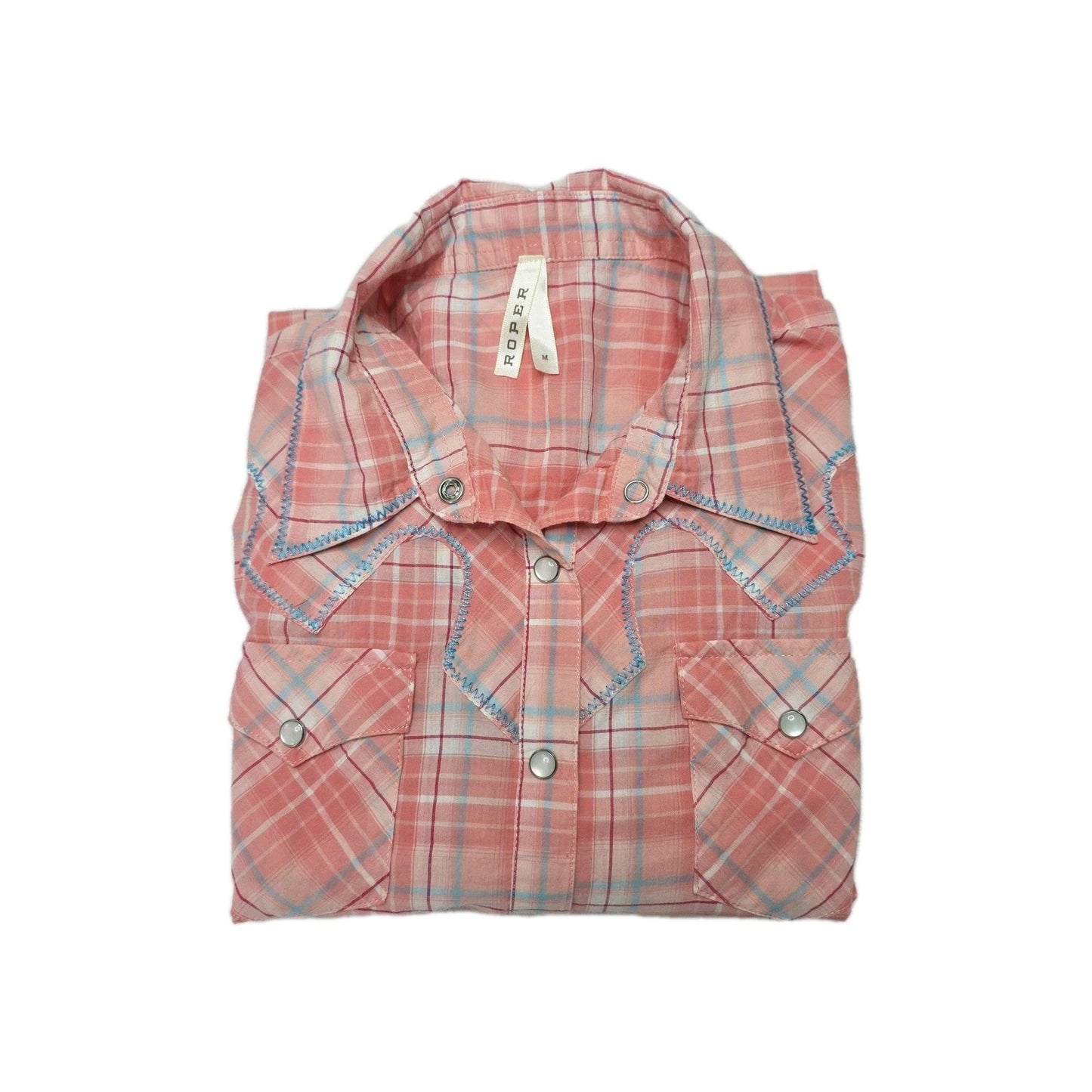 Roper Shirt Women's M Pink Plaid Long Sleeve Pearl Snap Western Cotton Pockets