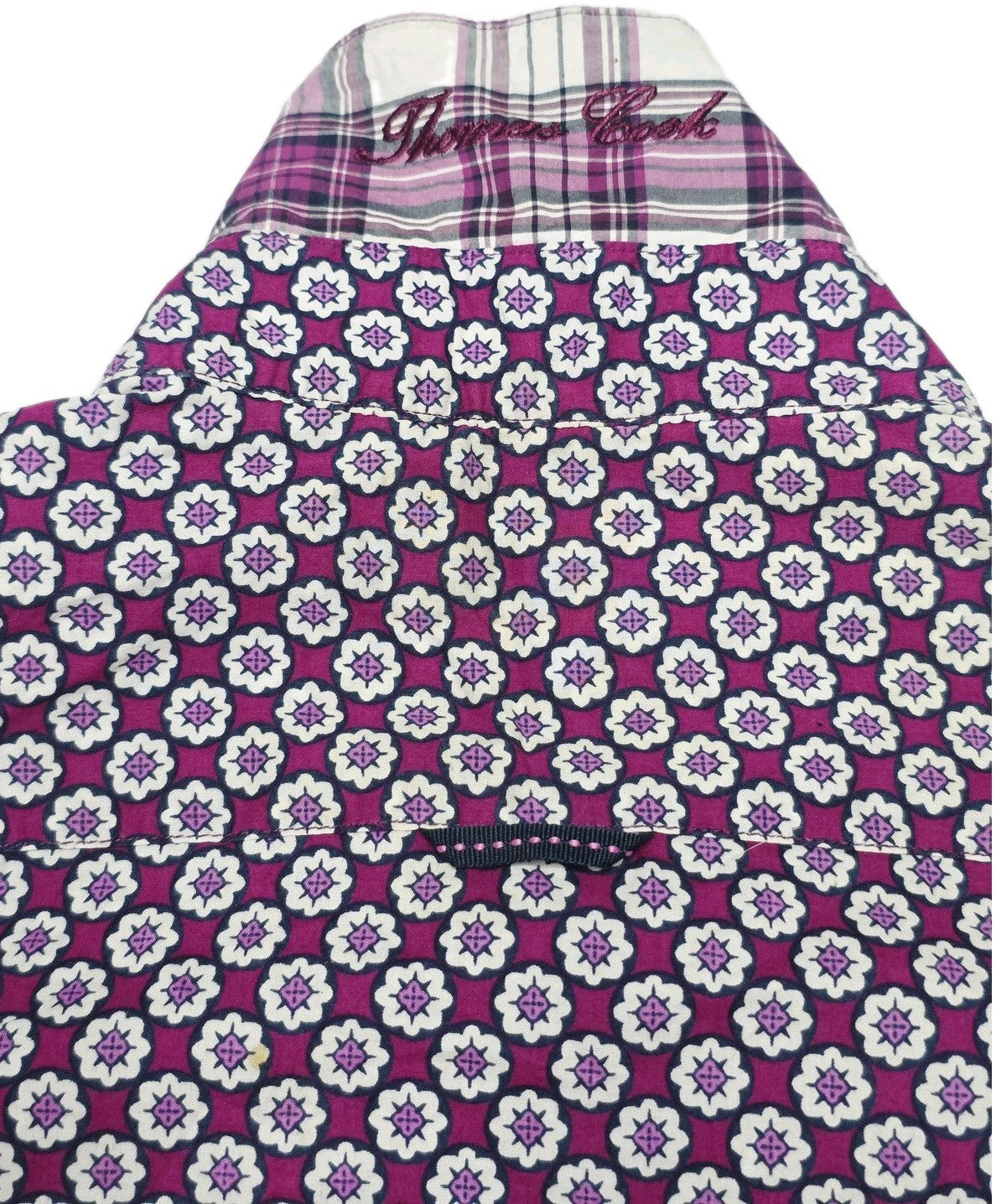 Thomas Cook Shirt Womens 10 Purple 100% Cotton Floral Collared Button Up Summer