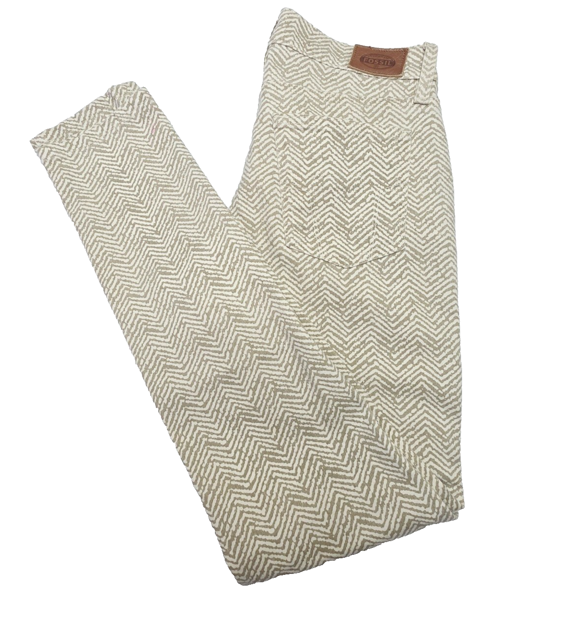 Fossil Jeans Women's 27x30 Beige Skinny Herringbone Stretch Denim Pockets Logo