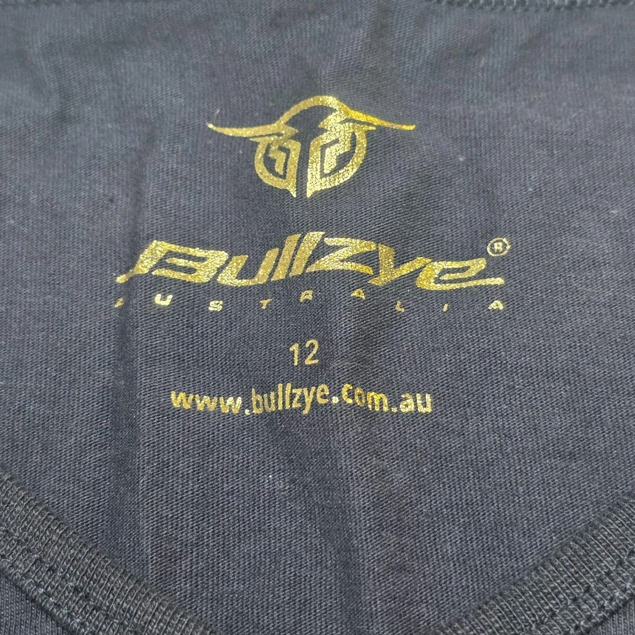 Bullzye T-Shirt Women's 12 Navy Short Sleeve V Neck Logo Cotton Casual Top