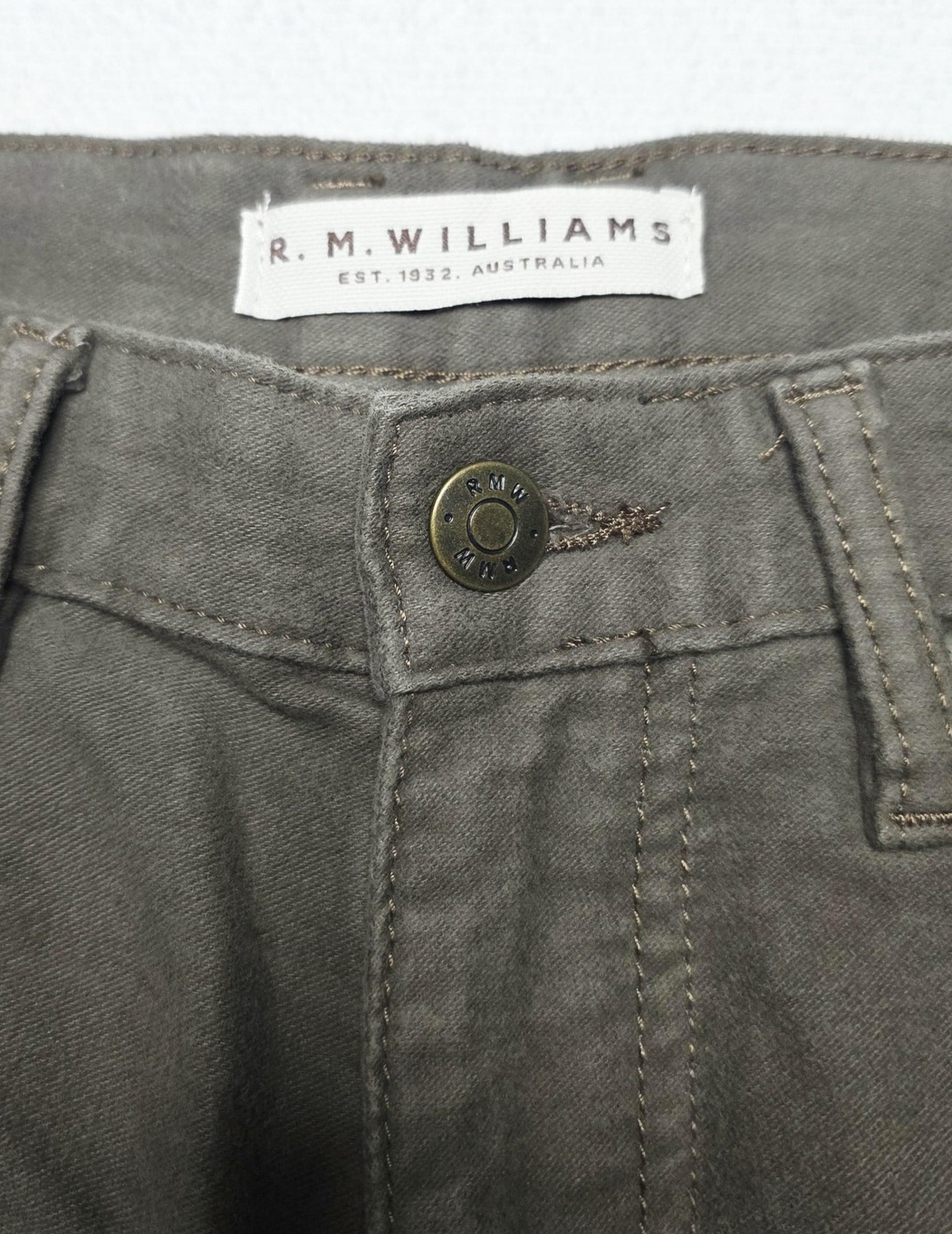 R.M. Williams Jeans Men's 33x29 Brown Straight Regular Cotton Denim Logo Zip Fly