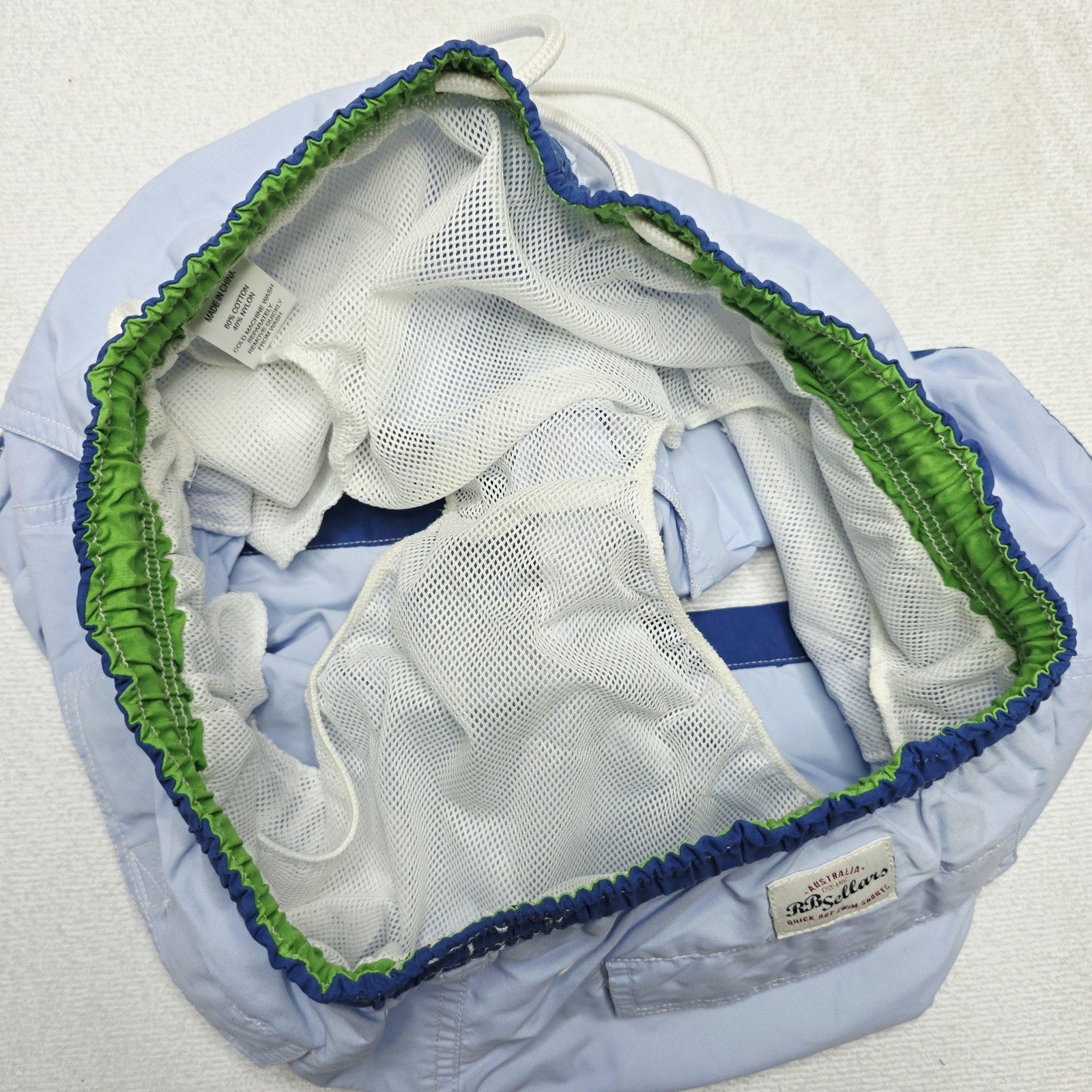 RB Sellars Shorts Men's 34 Blue Swim Elastic Waist Drawstring Mesh Lined Bermuda