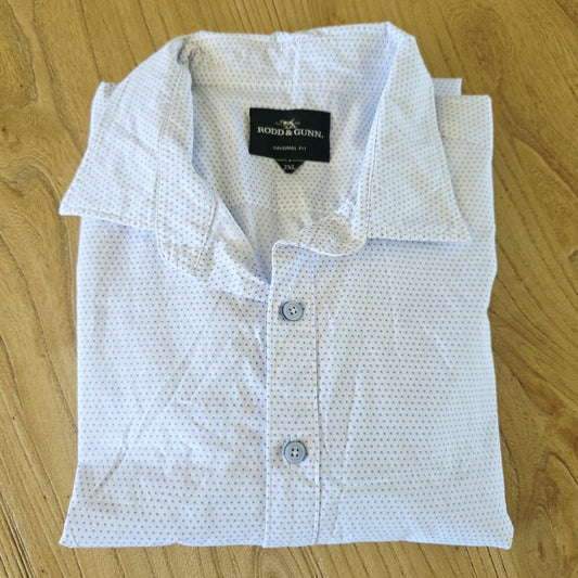 Rodd & Gunn Shirt Mens 2XL White Geometric Print Long Sleeve Cotton Button Up