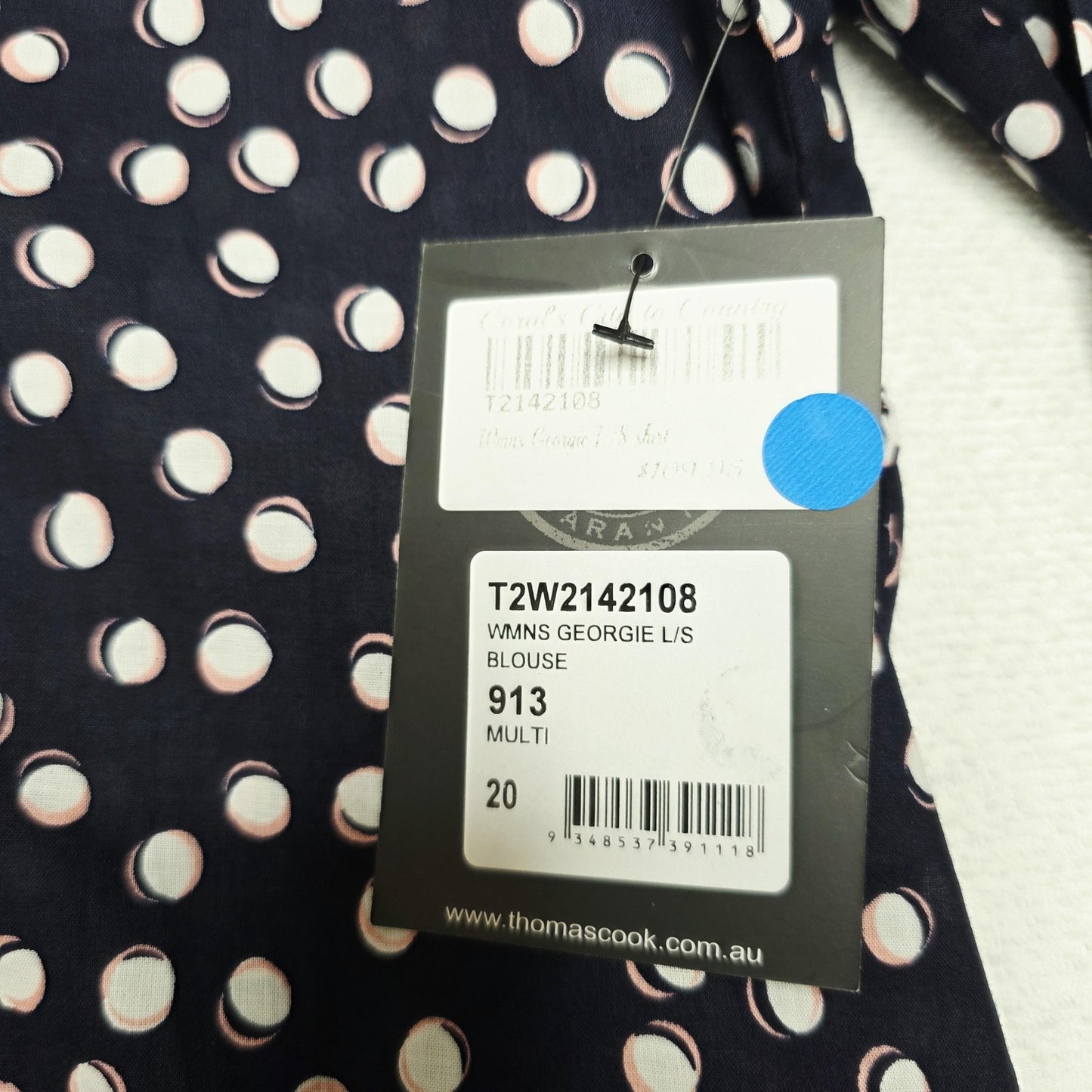 Thomas Cook Blouse Women's 20 Blue Long Sleeve Polka Dot Cotton Ruffle Georgie
