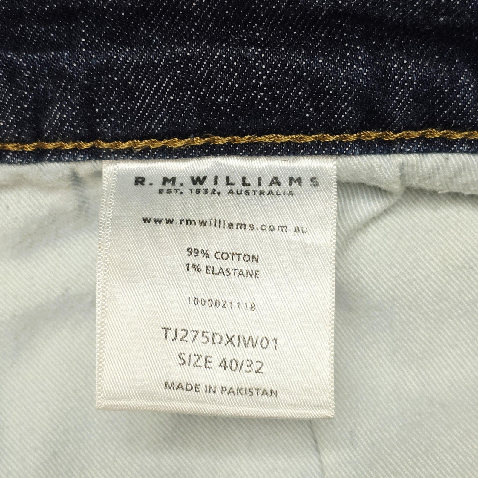 R.M. Williams Jeans Men's 40x32 Blue Straight Regular Stretch Denim TJ275DXIW01
