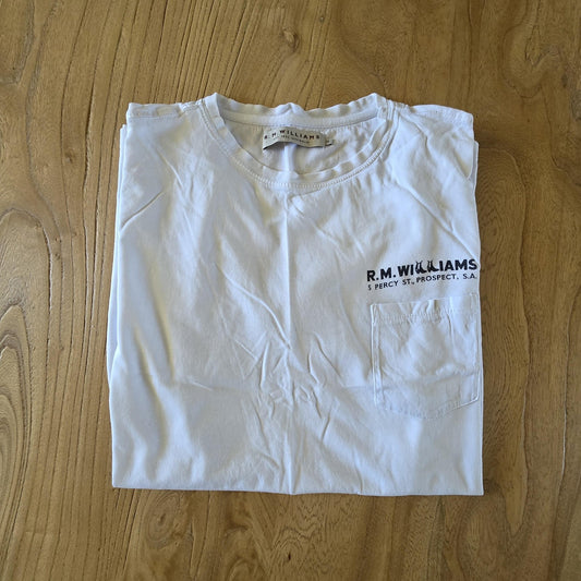 R.M. Williams Shirt Men's M White Short Sleeve Pocket Graphic T-Shirt Cotton