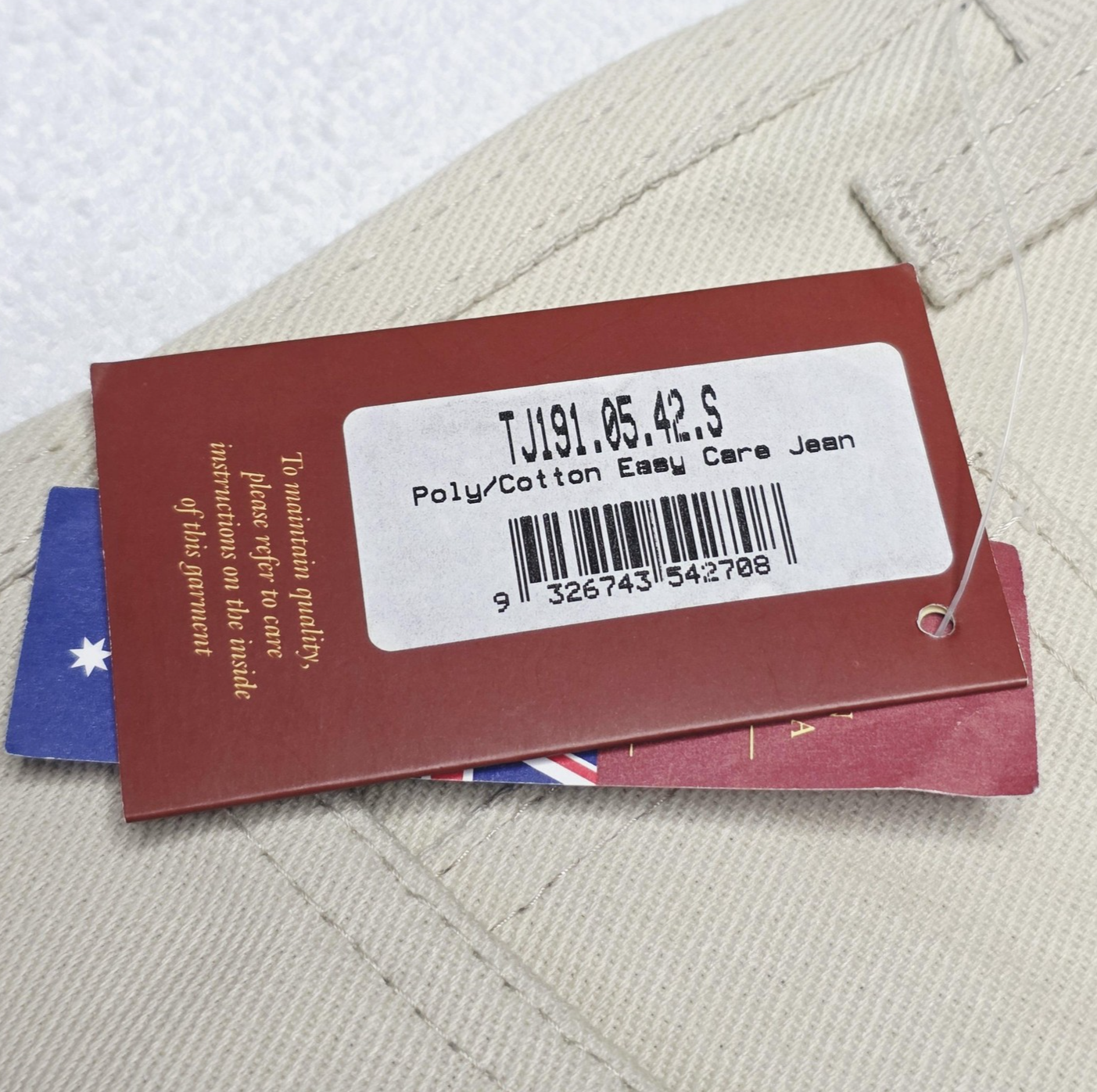 R.M. Williams Jeans Men's 42S Beige Poly Cotton Easy Care Workwear Denim