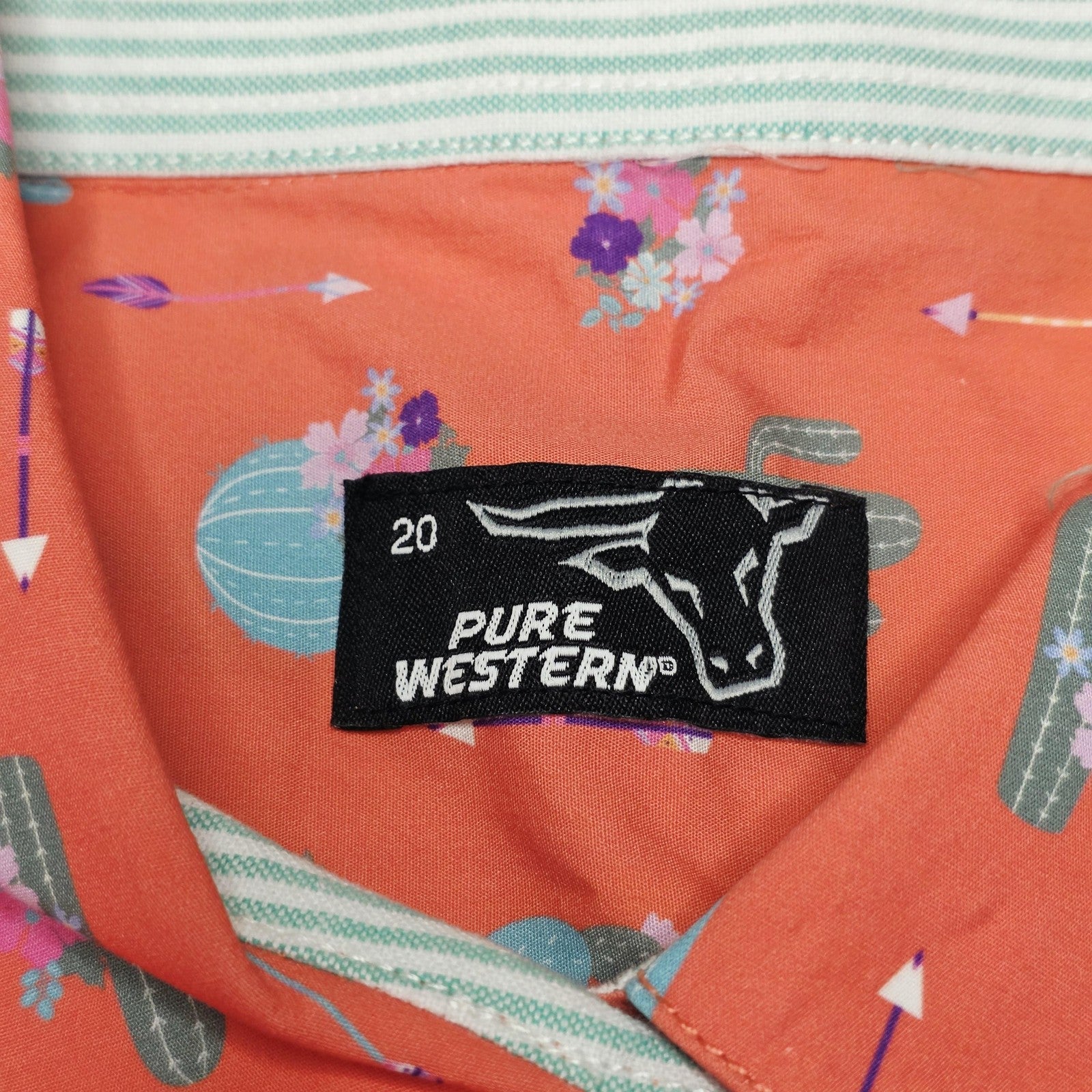 Pure Western Shirt Women's 20 Pink Long Sleeve Snap Cactus Floral Cotton Western