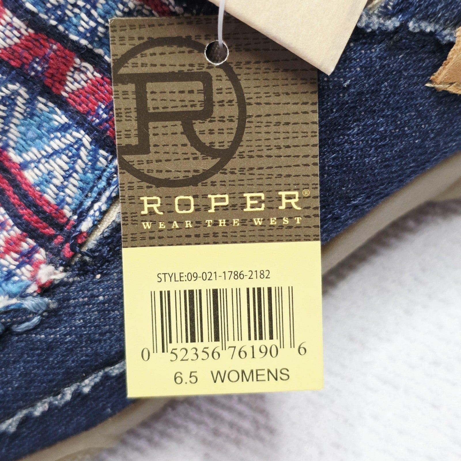 Roper Moccasin Shoes Women's AU 6.5 Blue Denim Geometric Embroidered Flats