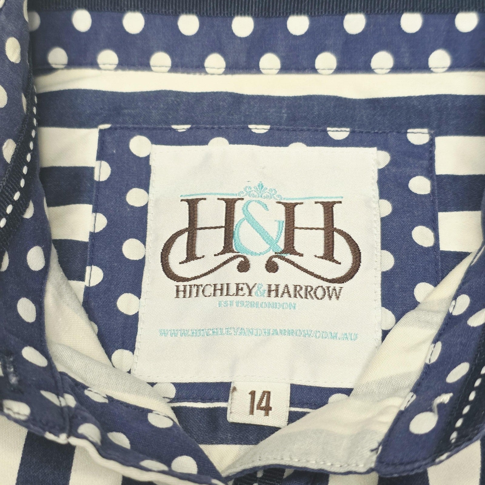Hitchley & Harrow Shirt Women's 14 Blue Long Sleeve Button Up Cotton Striped
