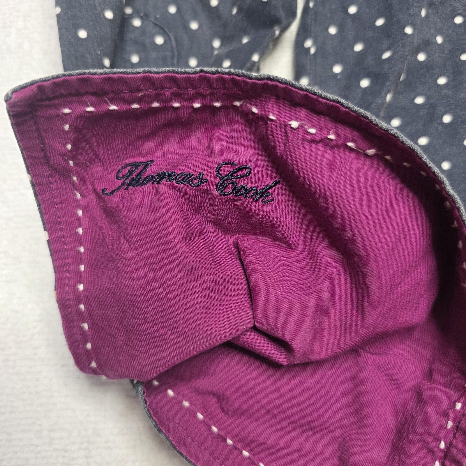 Thomas Cook Shirt Women's 16 Blue Long Sleeve Button Up Polka Dot Cotton Stretch