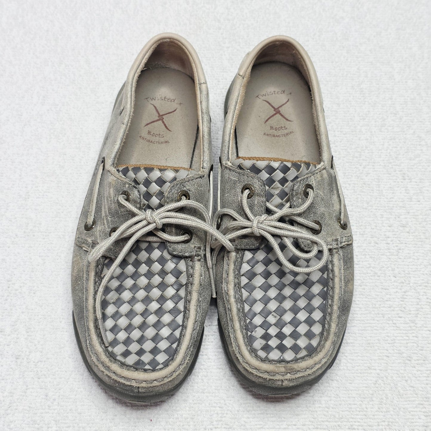 Twisted X Shoes Women's AU 7 Grey Boat Woven Check Lace Up Casual TCWDM0004