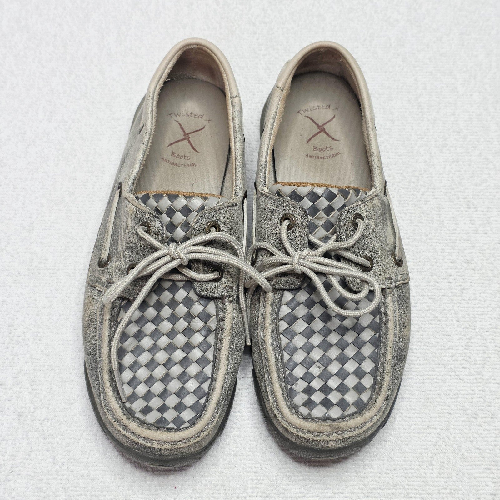 Twisted X Shoes Women's AU 7 Grey Boat Woven Check Lace Up Casual TCWDM0004