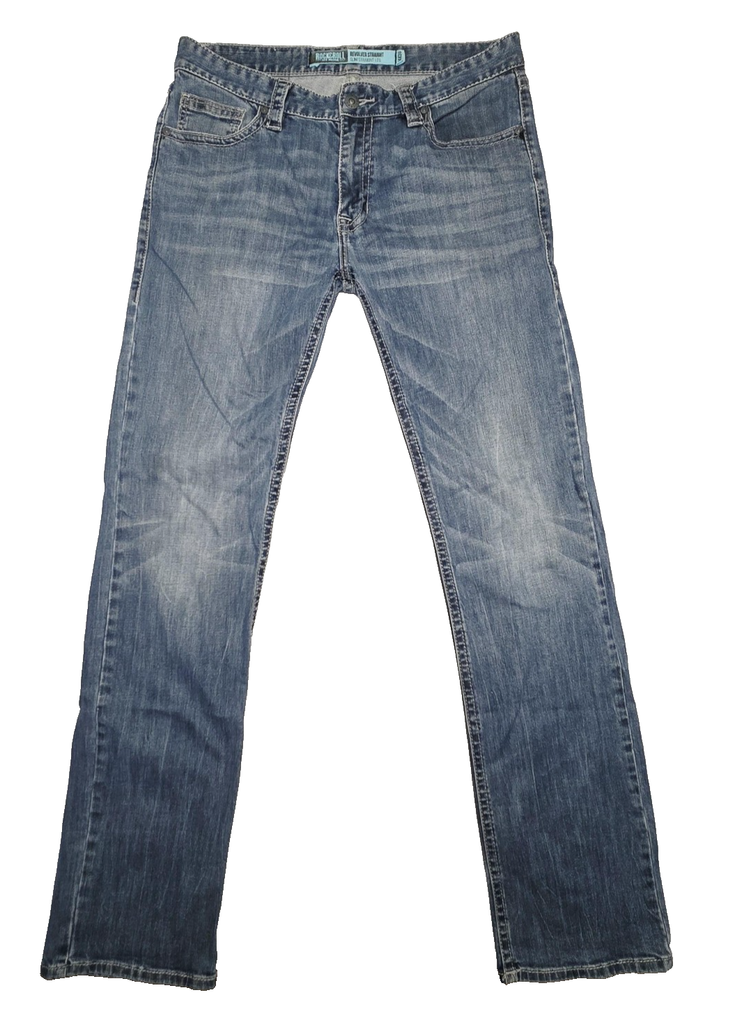 Rock & Roll Cowboy Revolver Straight Jeans Mens 34x36 Blue Slim Straight
