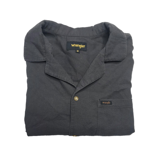 Wrangler Shirt Mens M Grey Short Sleeve Button Up Cotton Lightweight Casual