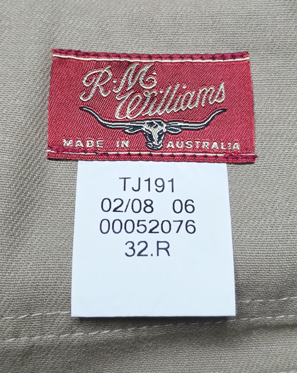 R.M. Williams Pants Men's 32R Beige Straight Classic Cotton Denim Workwear TJ191