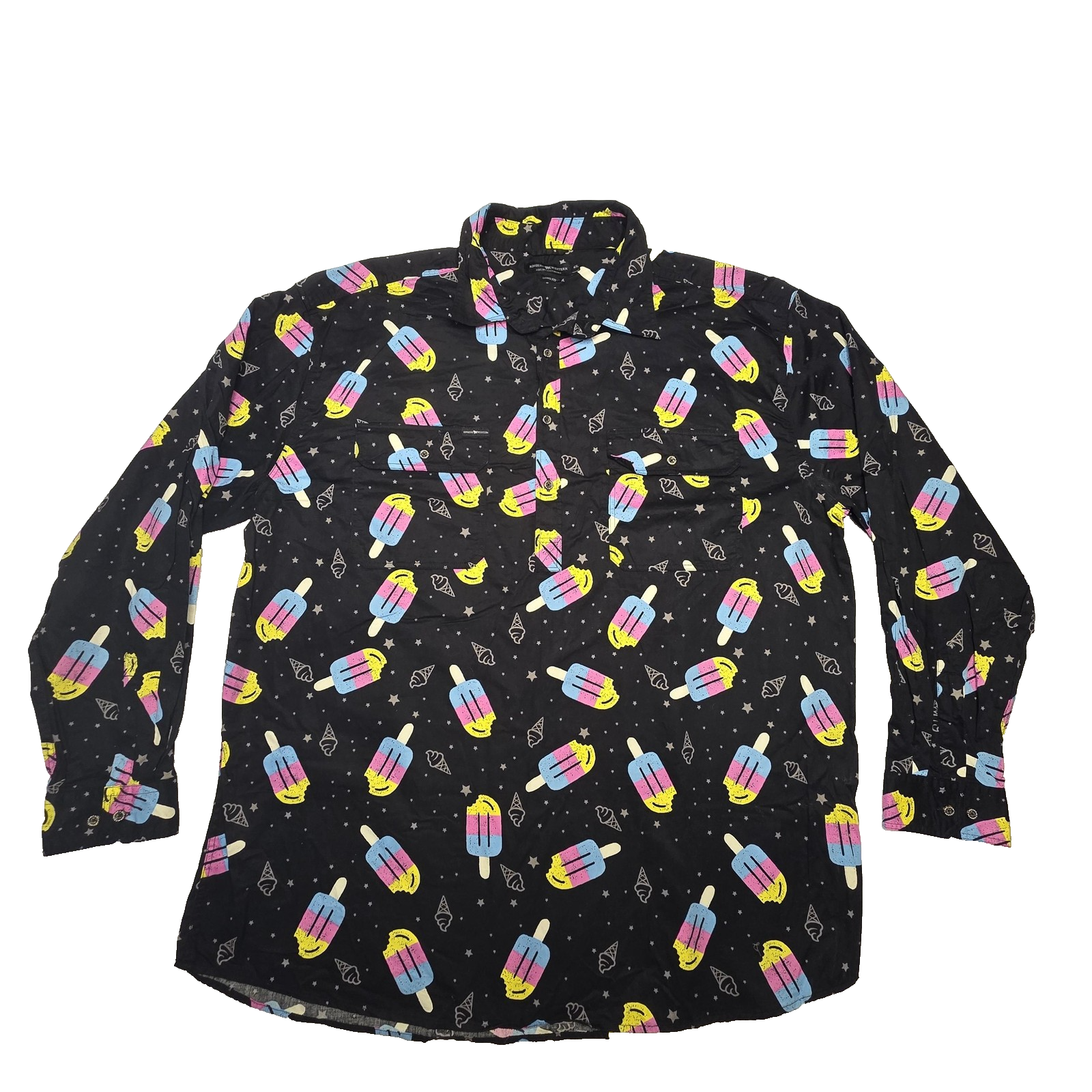 Ringers Western Shirt Mens 4XL Black Ice Cream Loose Fit Long Sleeve Half Button