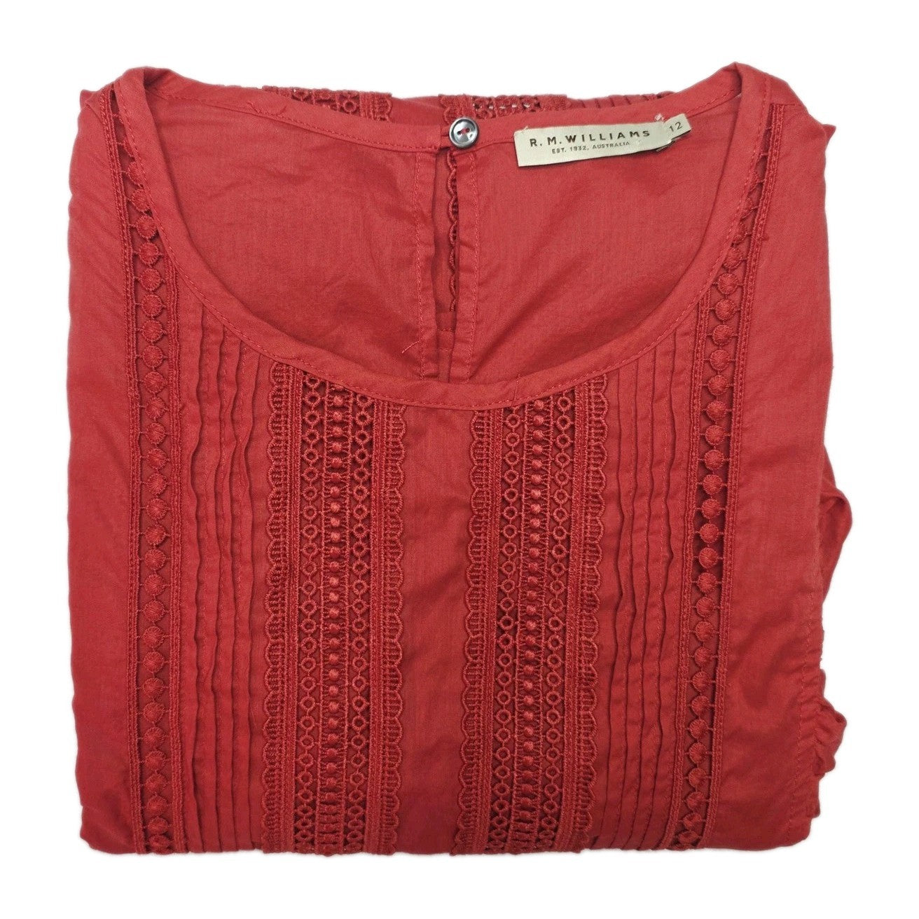 R.M. Williams Shirt Women's 12 Red Sleeveless Lace Ruffle Cami Set Blouse Top