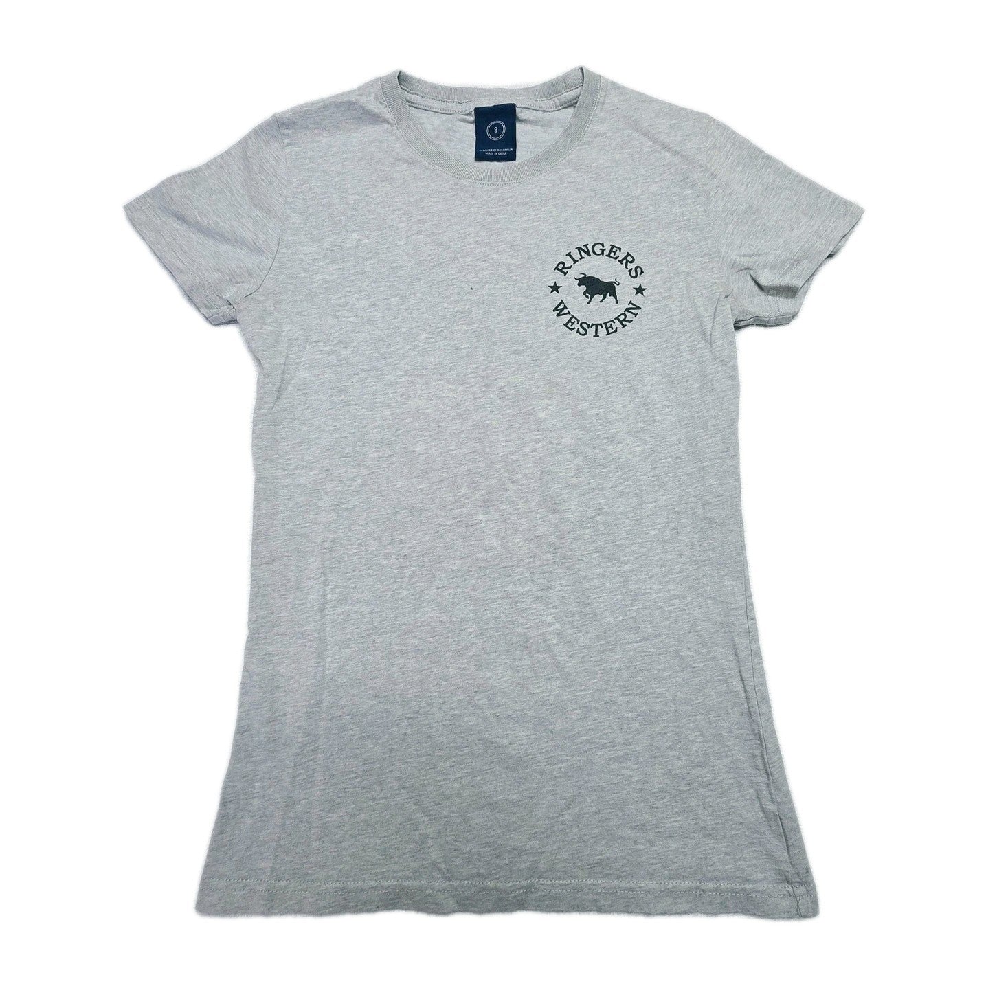 Ringers Western T-Shirt Women's 8 Grey Logo Graphic Bull Cotton Crew Neck