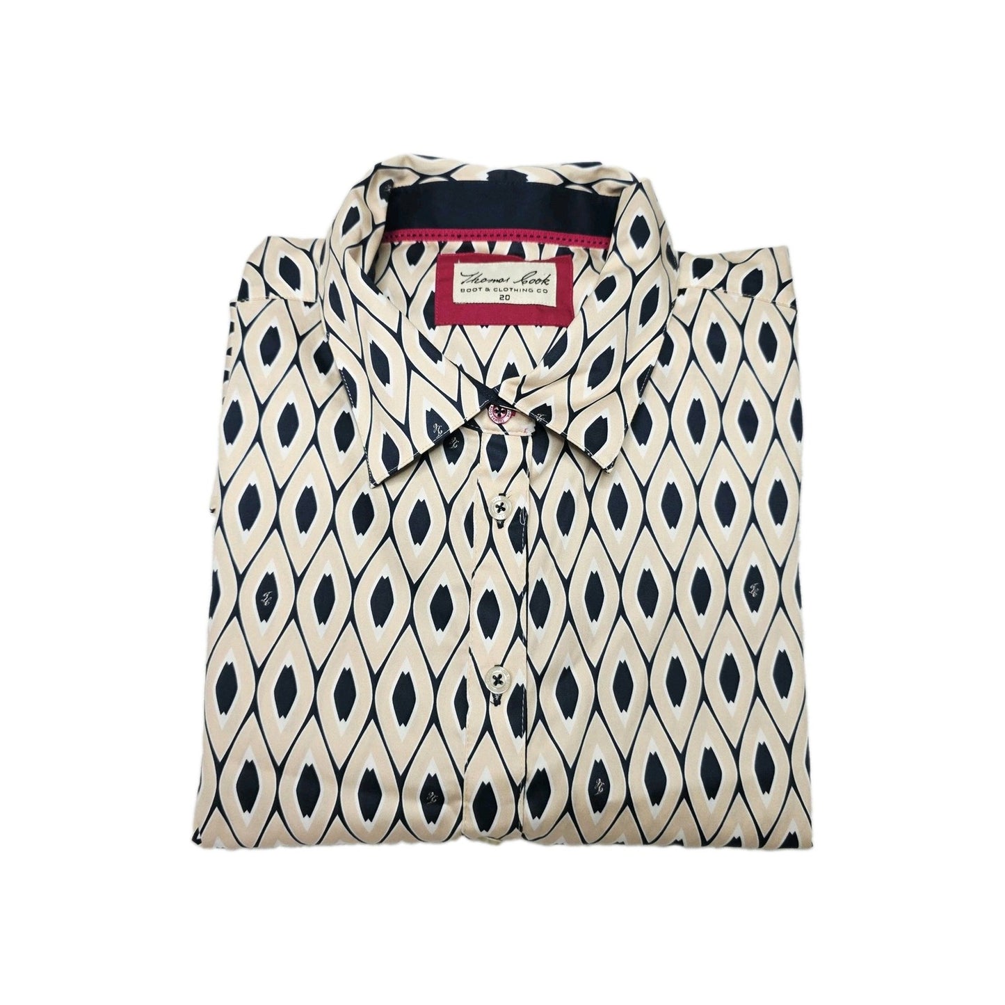 Thomas Cook Shirt Women's 20 Beige Long Sleeve Button Up Nadia Geometric Print