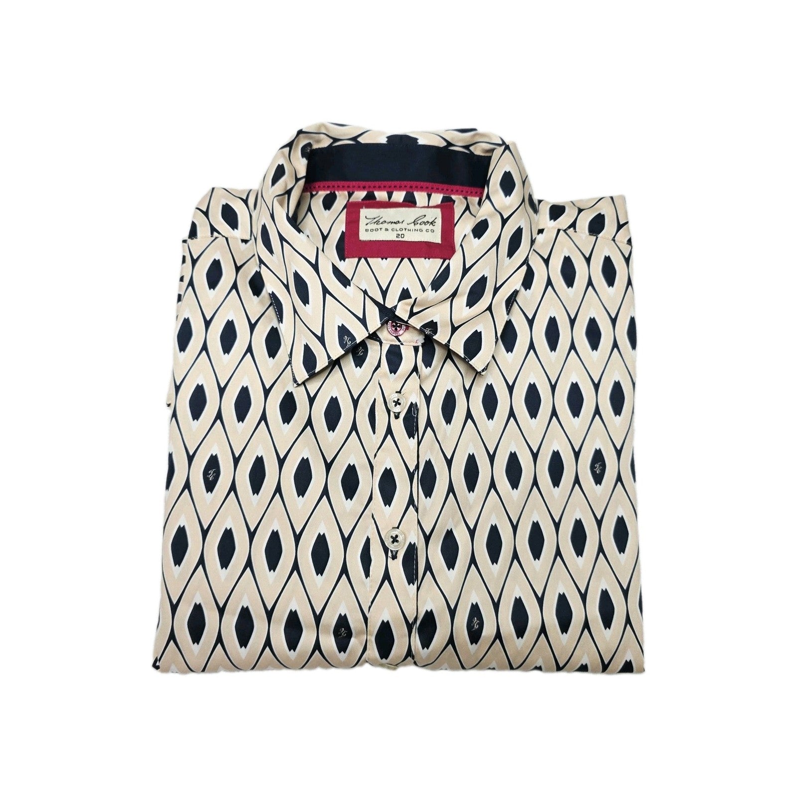 Thomas Cook Shirt Women's 20 Beige Long Sleeve Button Up Nadia Geometric Print