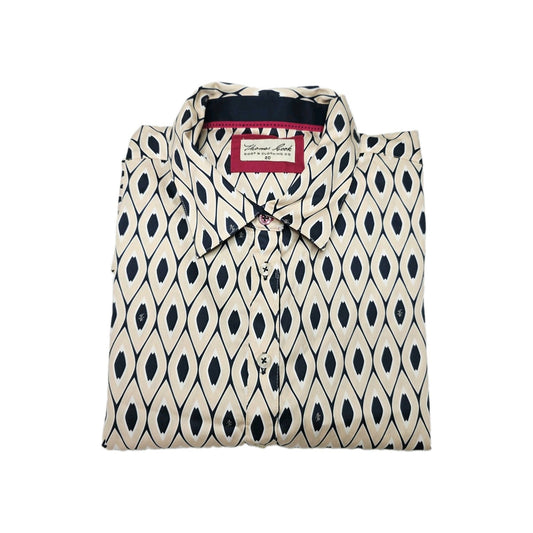 Thomas Cook Shirt Women's 20 Beige Long Sleeve Button Up Nadia Geometric Print