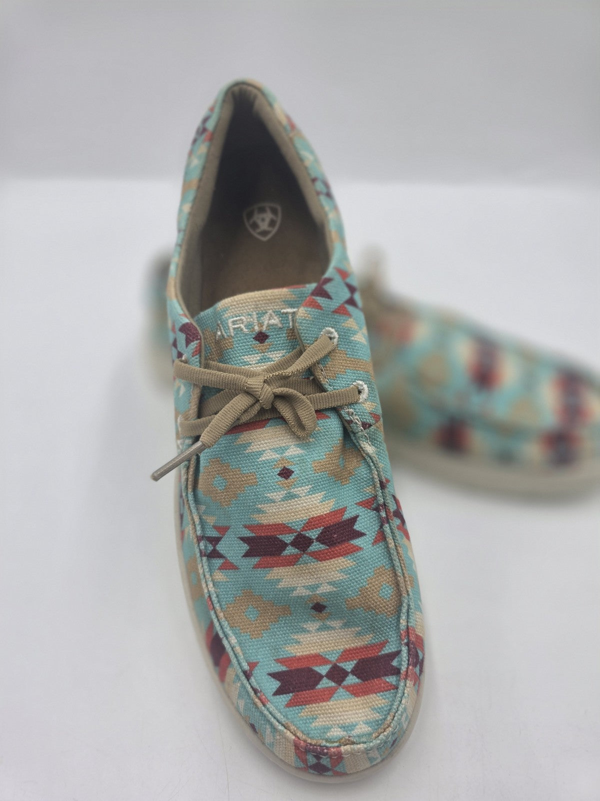 Ariat Moccasin Shoes Women's AU 11 Blue Geometric Canvas Lace Up Casual 10040307
