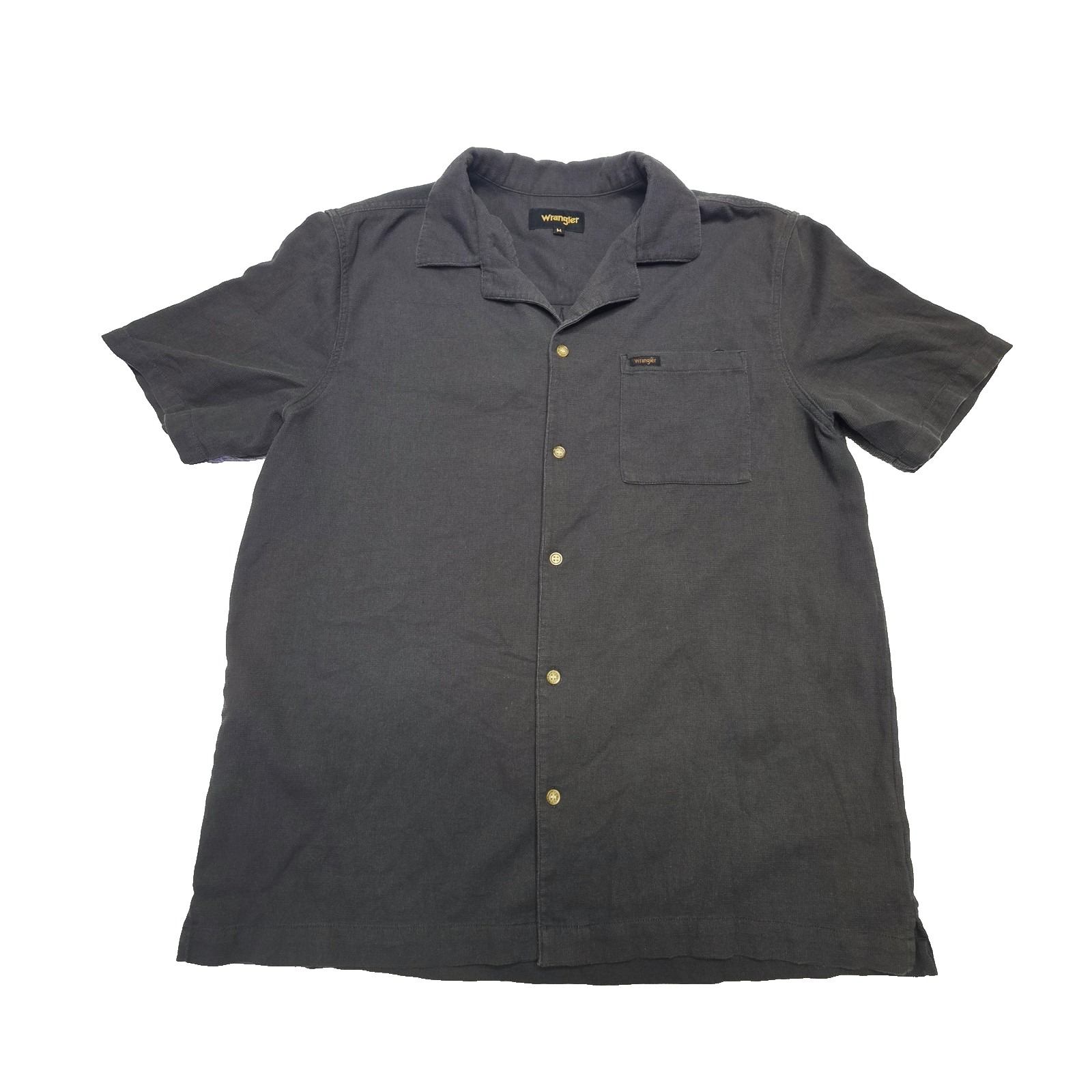 Wrangler Shirt Mens M Grey Short Sleeve Button Up Cotton Lightweight Casual