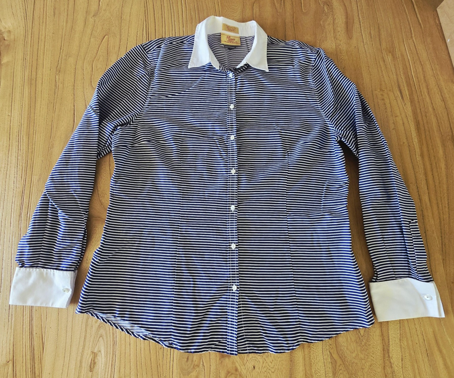 R.M. Williams Shirt Women's 14 Blue Striped Long Sleeve Button Up White Collar